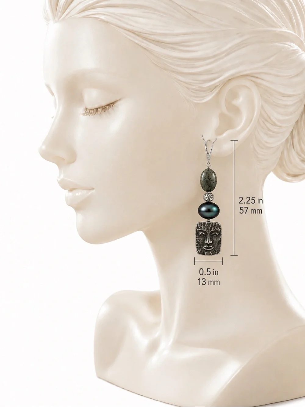 OOAK Pyrite & Peacock Freshwater Pearl Face Earrings | Signed Inviciti Artisan